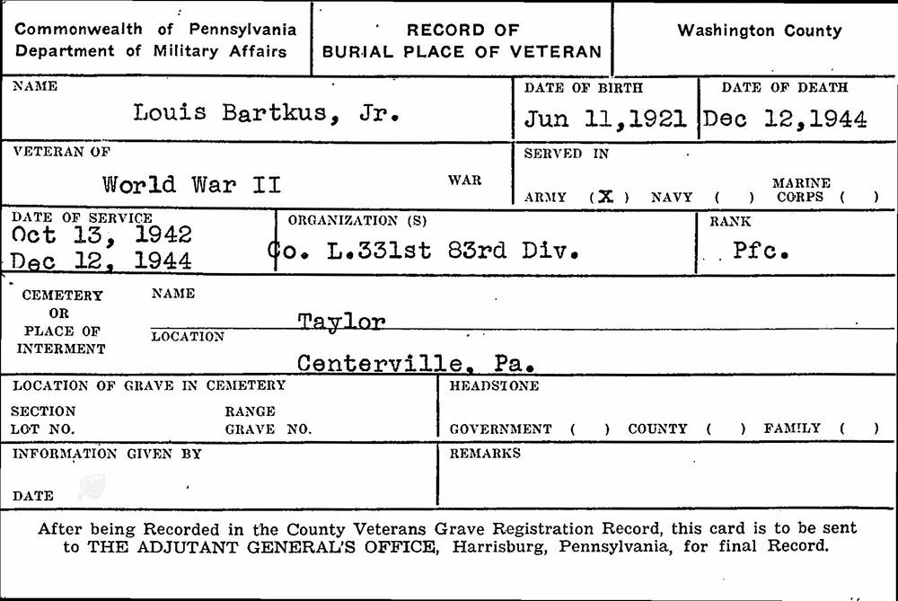 veteran burial card